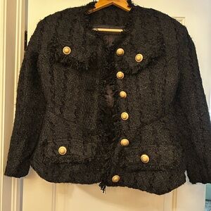 Elegant Black Tweed Jacket with Gold Buttons